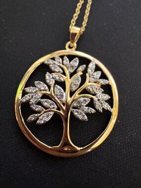 Tree of Life Pendant and Chain Gold Over 925 Silver--New